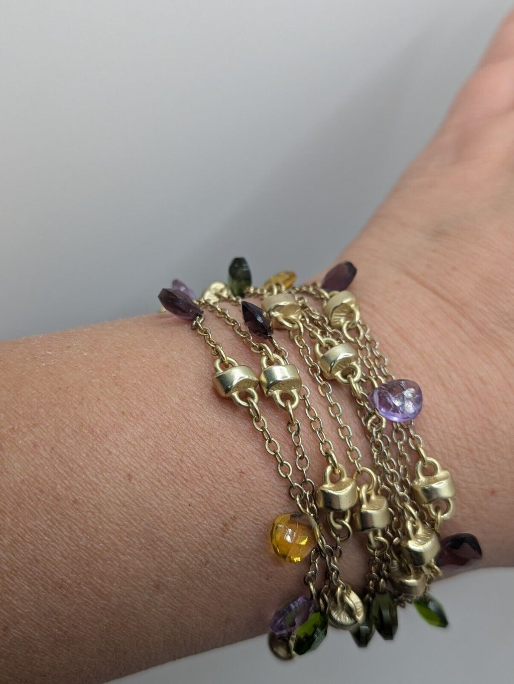 9 Strand Satin Gold Tone BRACELET With Multi Crystal MAGNETIC