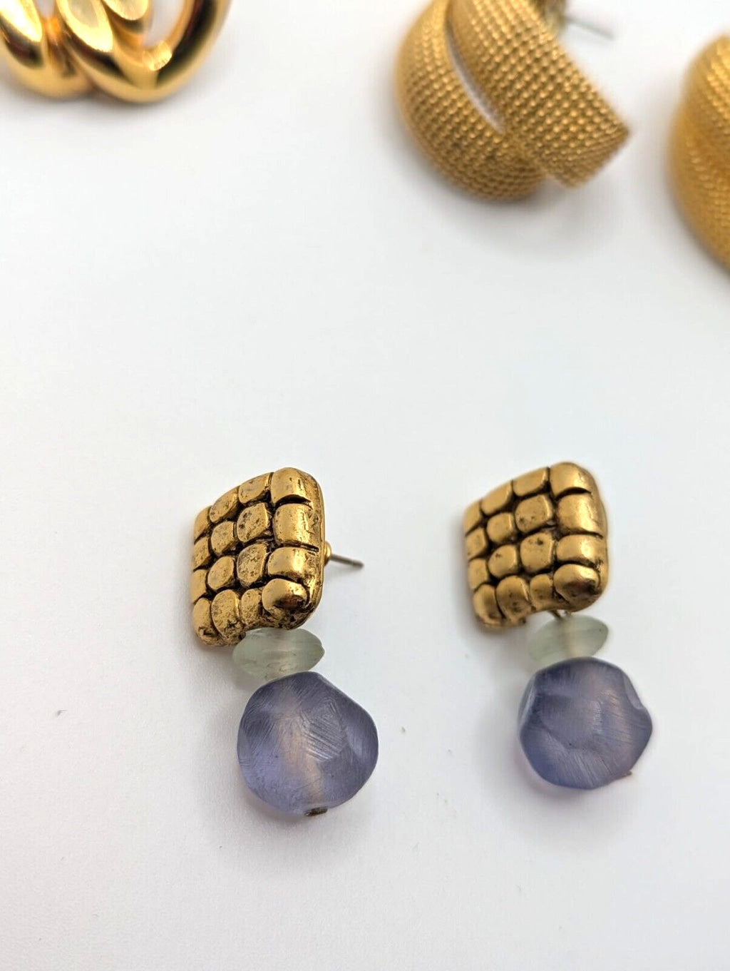 Vintage Earrings Stud Pierced Chunky Bold Statement Gold Tone Mix Lot of 7