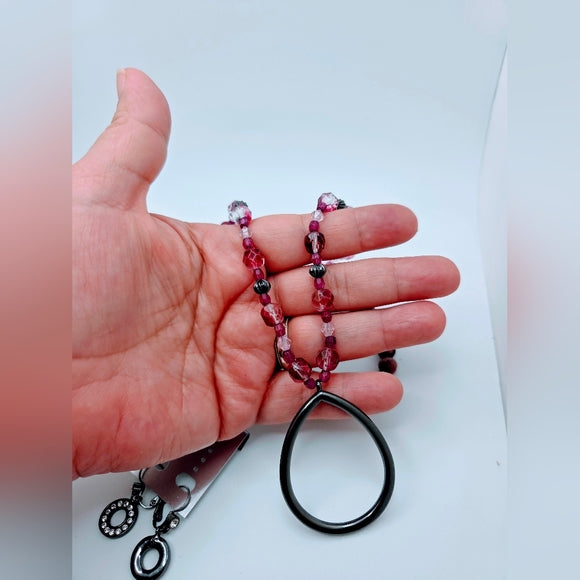 Pink Set beaded gun metal pendant necklace Rhodonite Bracelet Gun metal Earrings