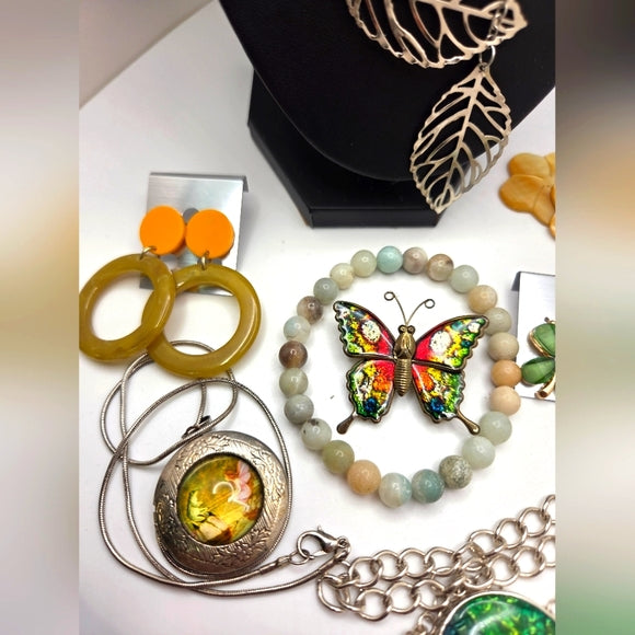 Vintage To New Jewelry Lot Necklaces Earrings Bracelet Brooch
