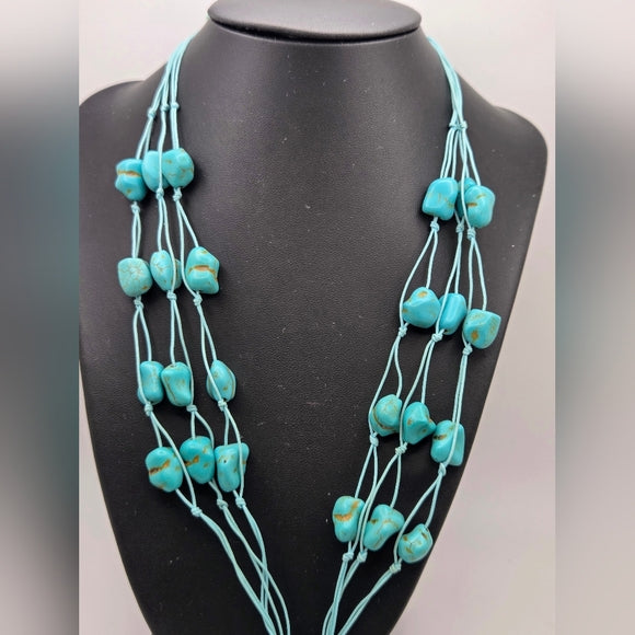 Beautiful Turquoise Chip Bead Howlite Heart Tassel Pendant Necklace 16.5β