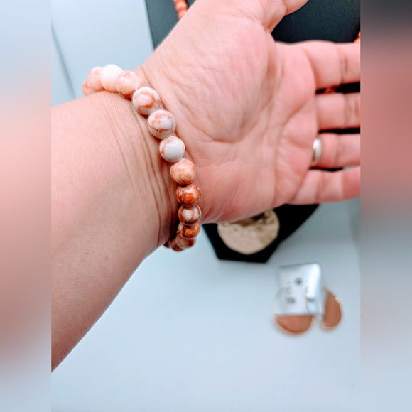 Coral Tone Gold Tone Statement Necklace Stone Earrings Agate Bracelet