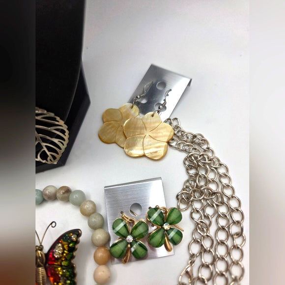 Vintage To New Jewelry Lot Necklaces Earrings Bracelet Brooch
