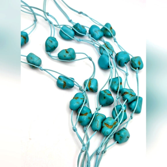 Beautiful Turquoise Chip Bead Howlite Heart Tassel Pendant Necklace 16.5β