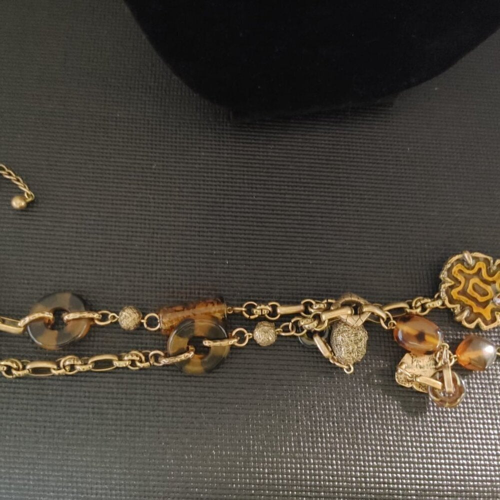 Chico's Statementkette Goldfarben Bernsteinperlen 71 cm