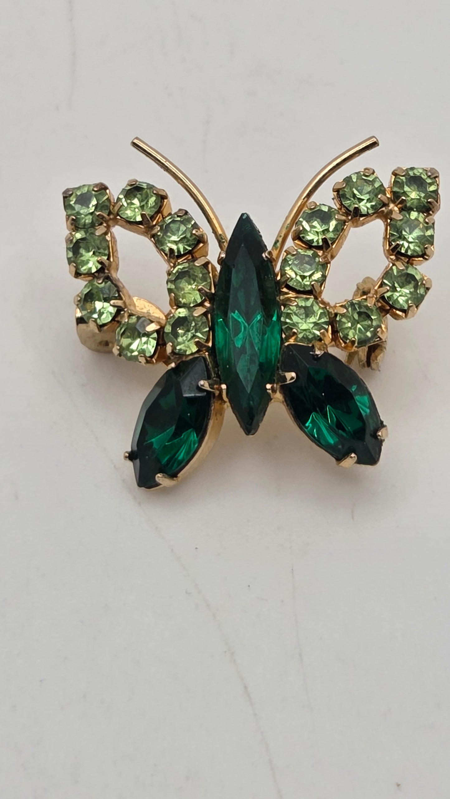 Vintage 1960s Juliana Style Green Rhinestone Butterfly Brooch