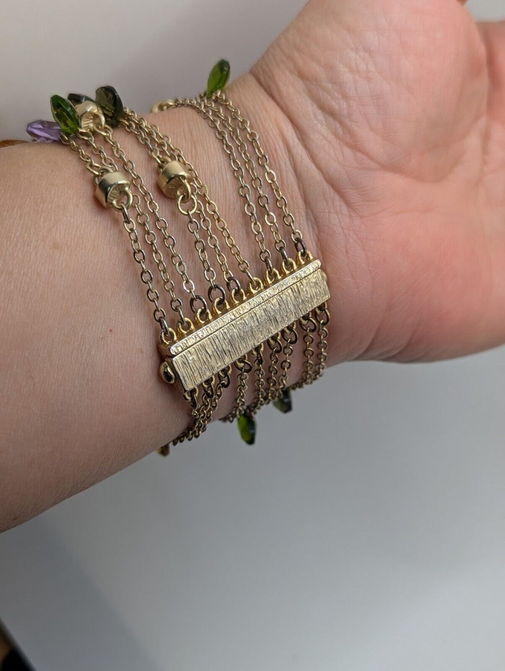 9 Strand Satin Gold Tone BRACELET With Multi Crystal MAGNETIC