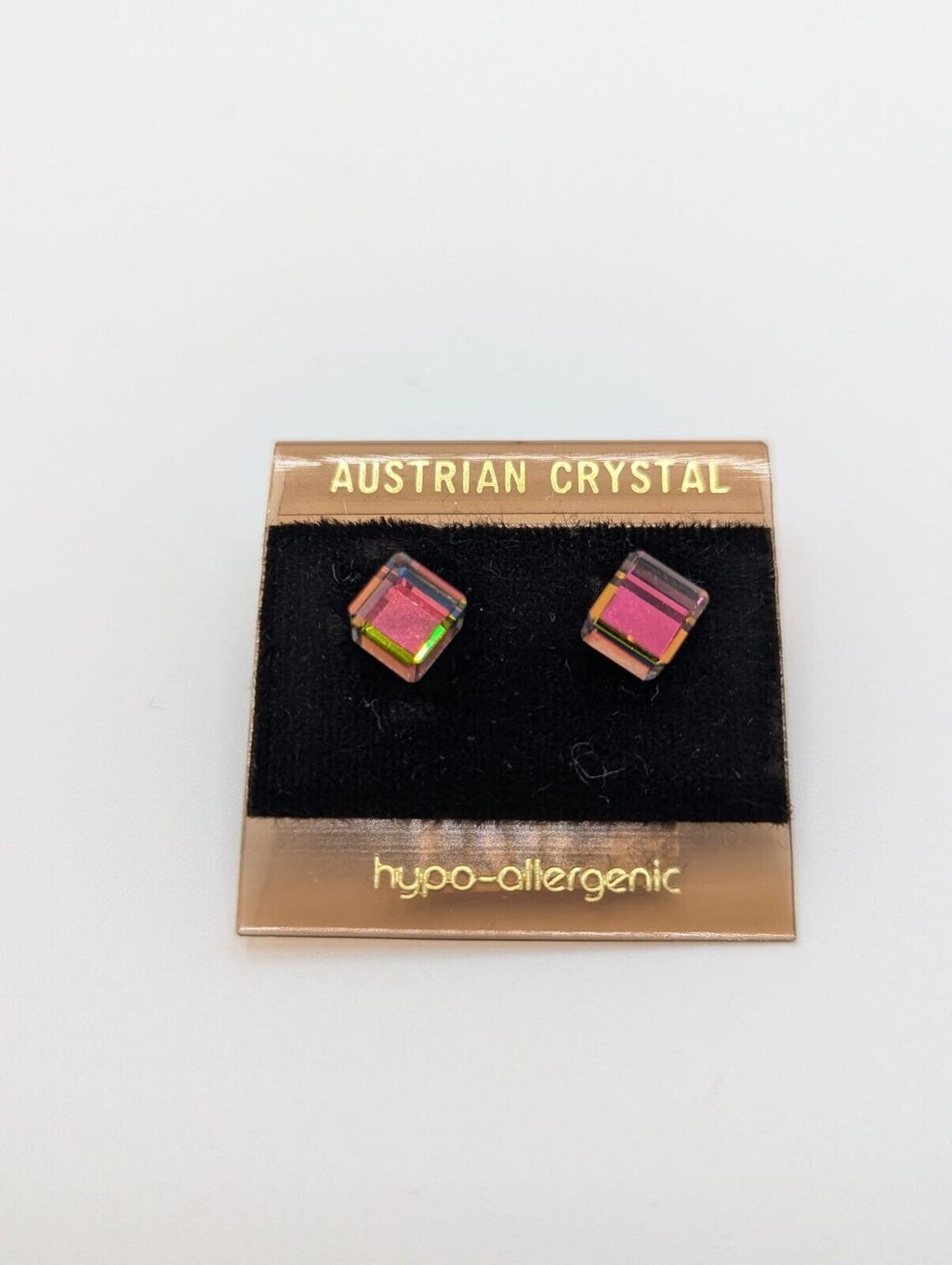 Austrian Crystals Cube stud earrings 6 mm post and backs Hypo-Allergenic
