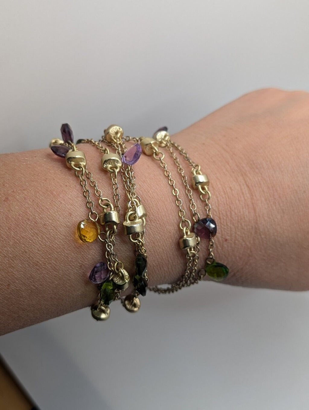 9 Strand Satin Gold Tone BRACELET With Multi Crystal MAGNETIC