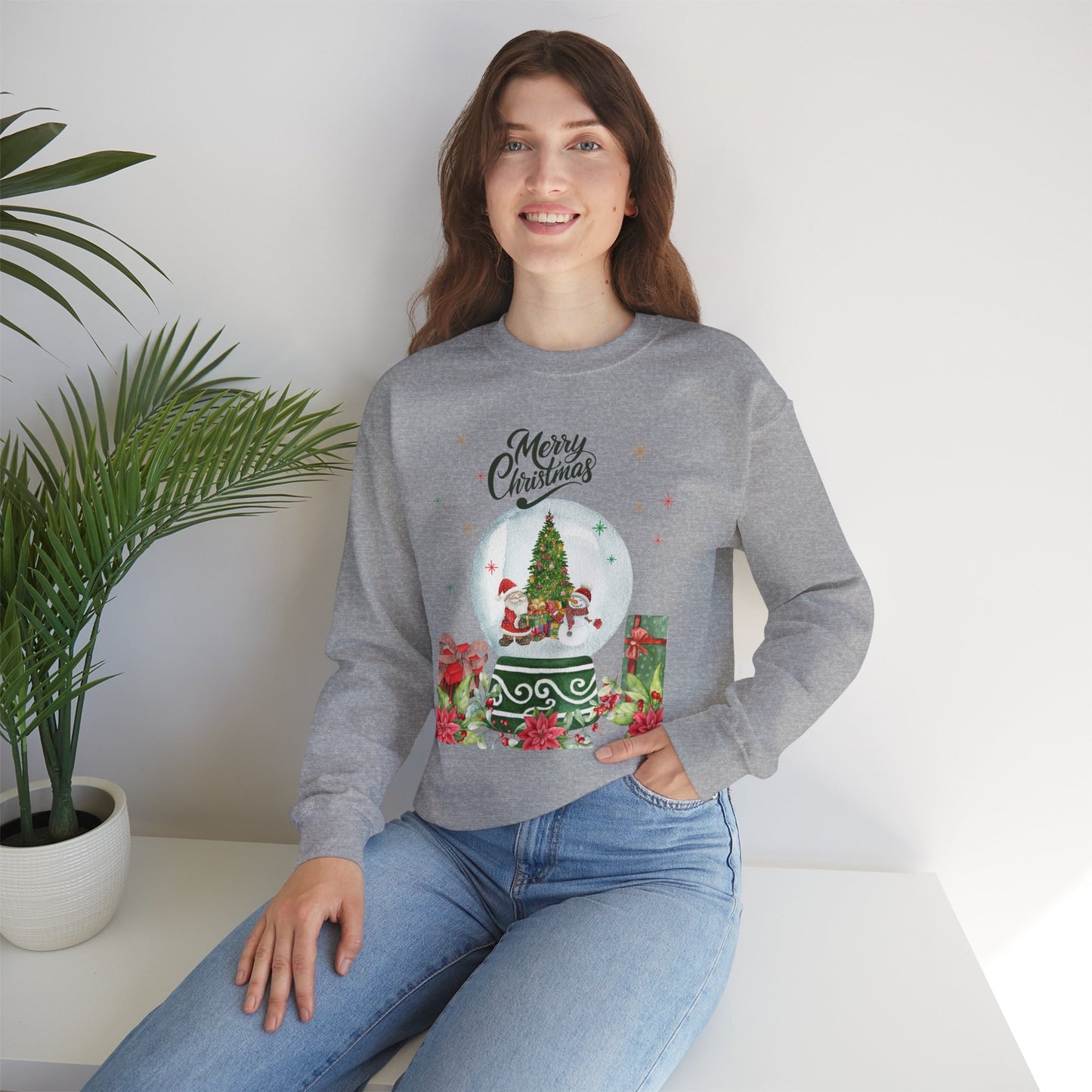 Christmas Snow Globe Sweatshirt — "Merry Christmas" Holiday Crewneck