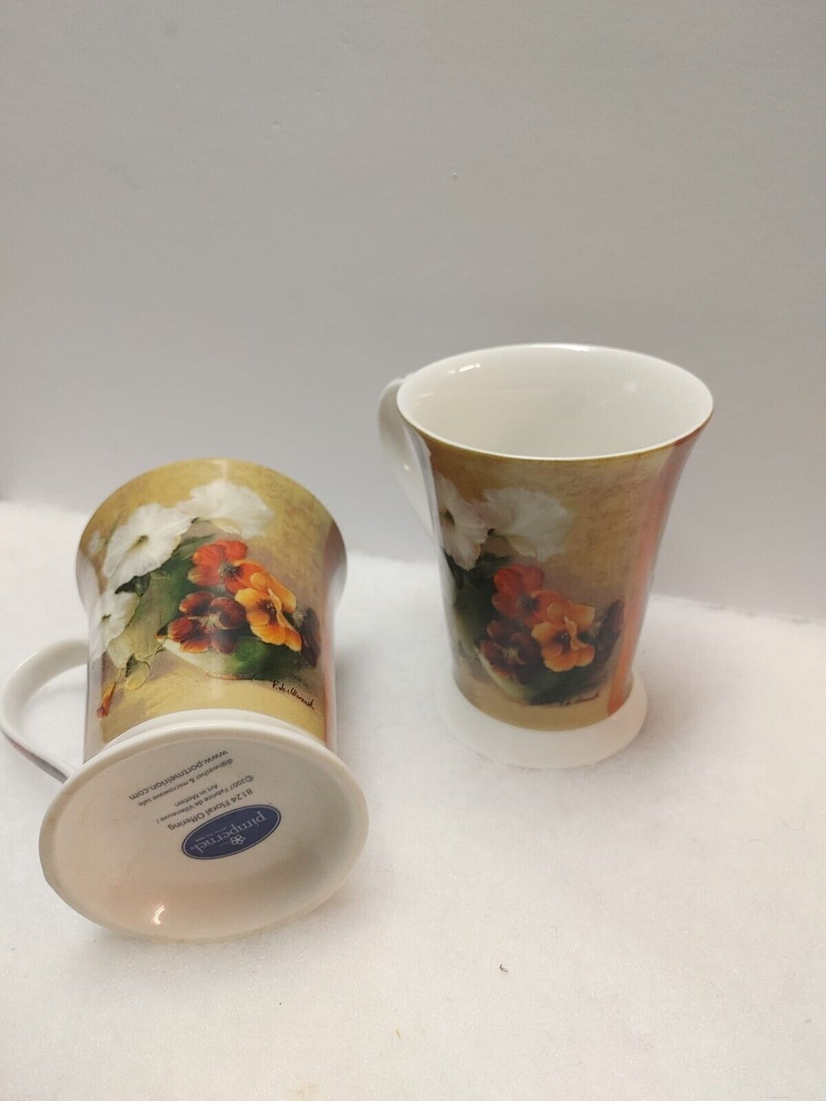 Set Pimpernel Antique Mugs 8124 Floral offering Large Mugs 4.75" Hight Set of 2