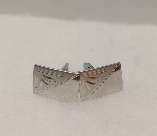 Engraved Sterling Silver 1950s Men's Unique Cuff Links Jewelry Men Style VTG