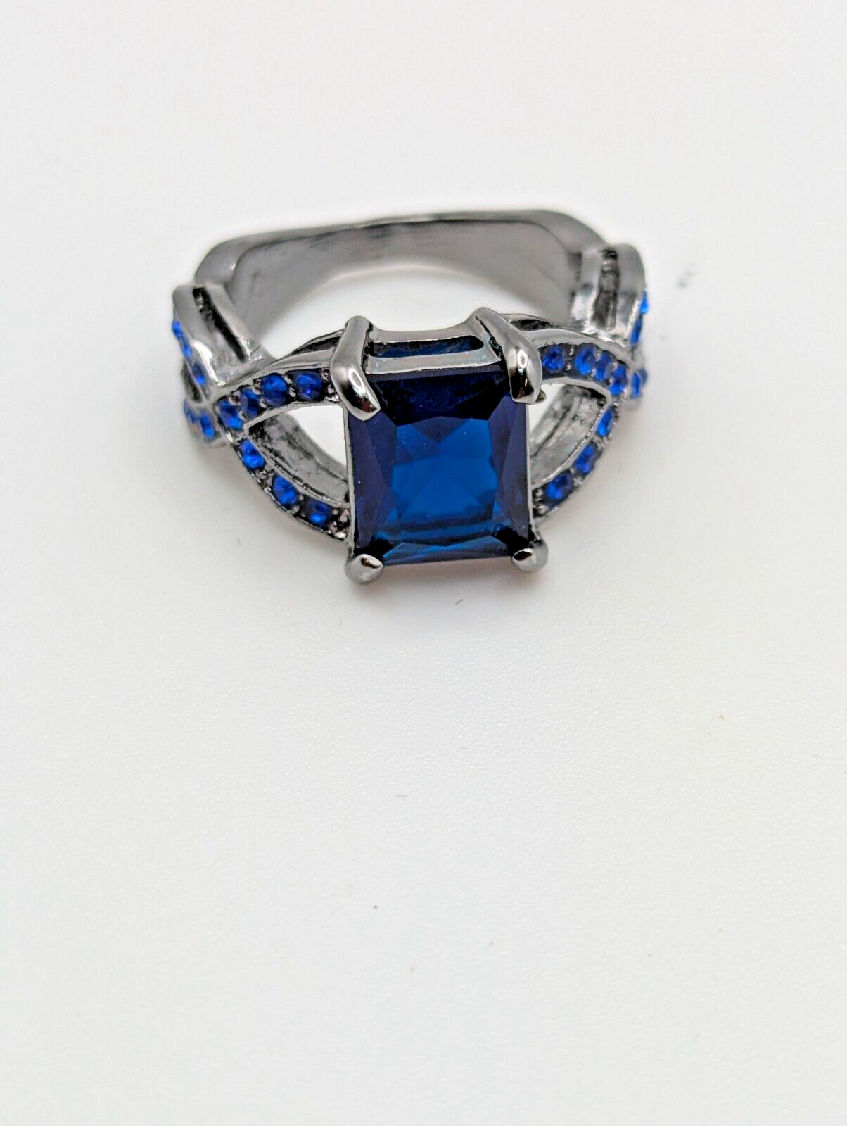 10KT Black Gold Filled Ring Blue Sapphire Simulated Engagement Wedding