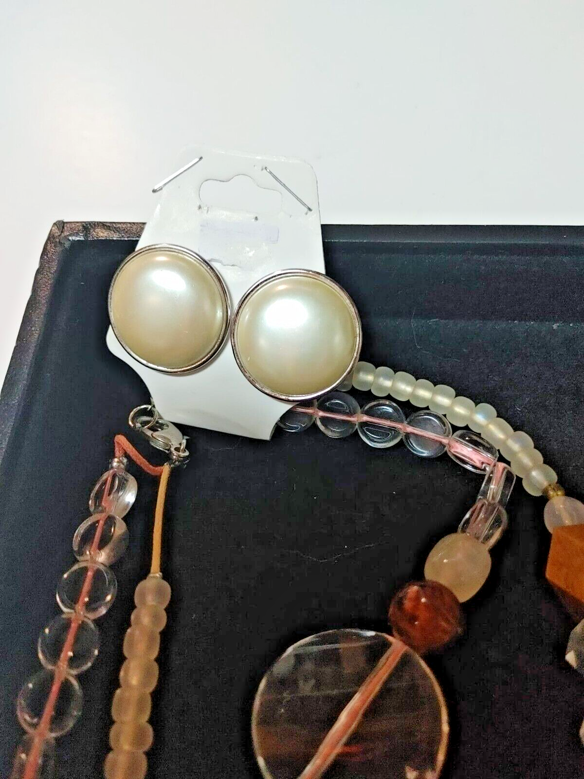 Set of 3 Vintage Faux Stone Lucite Beaded Necklaces Gold Tone Multi Strand