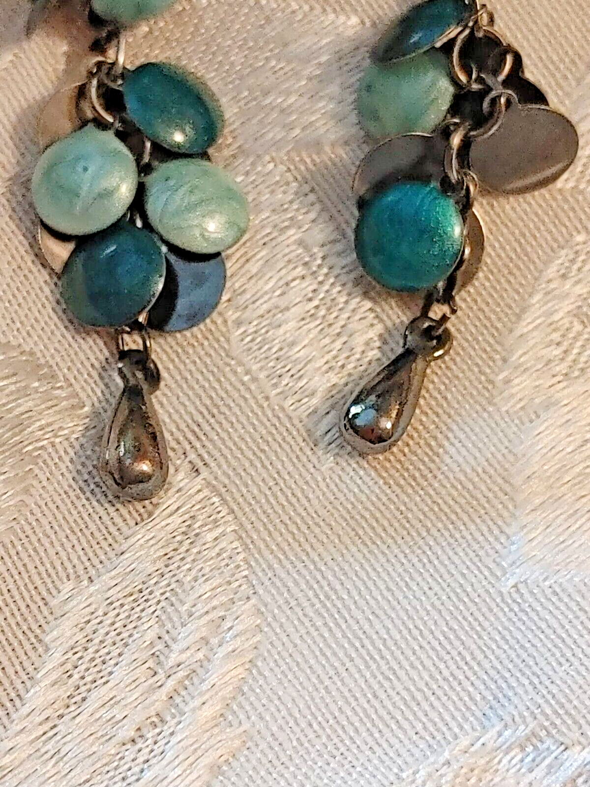 Vintage Pieced Metal Turquoise Tone Disc dangle Earrings Women Jewelry Retro