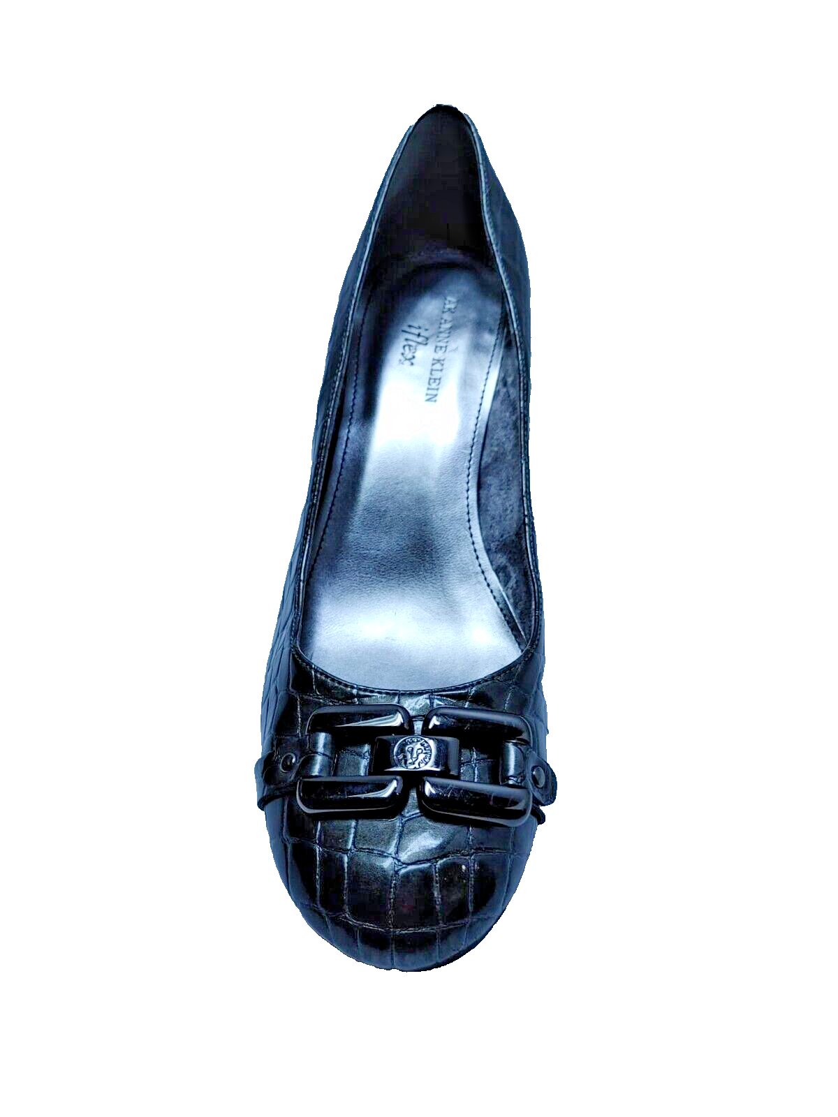 AK Anne klein iflex Block Heels Shoes Sz 9M Pewter Croc Print dark Grey Shiny
