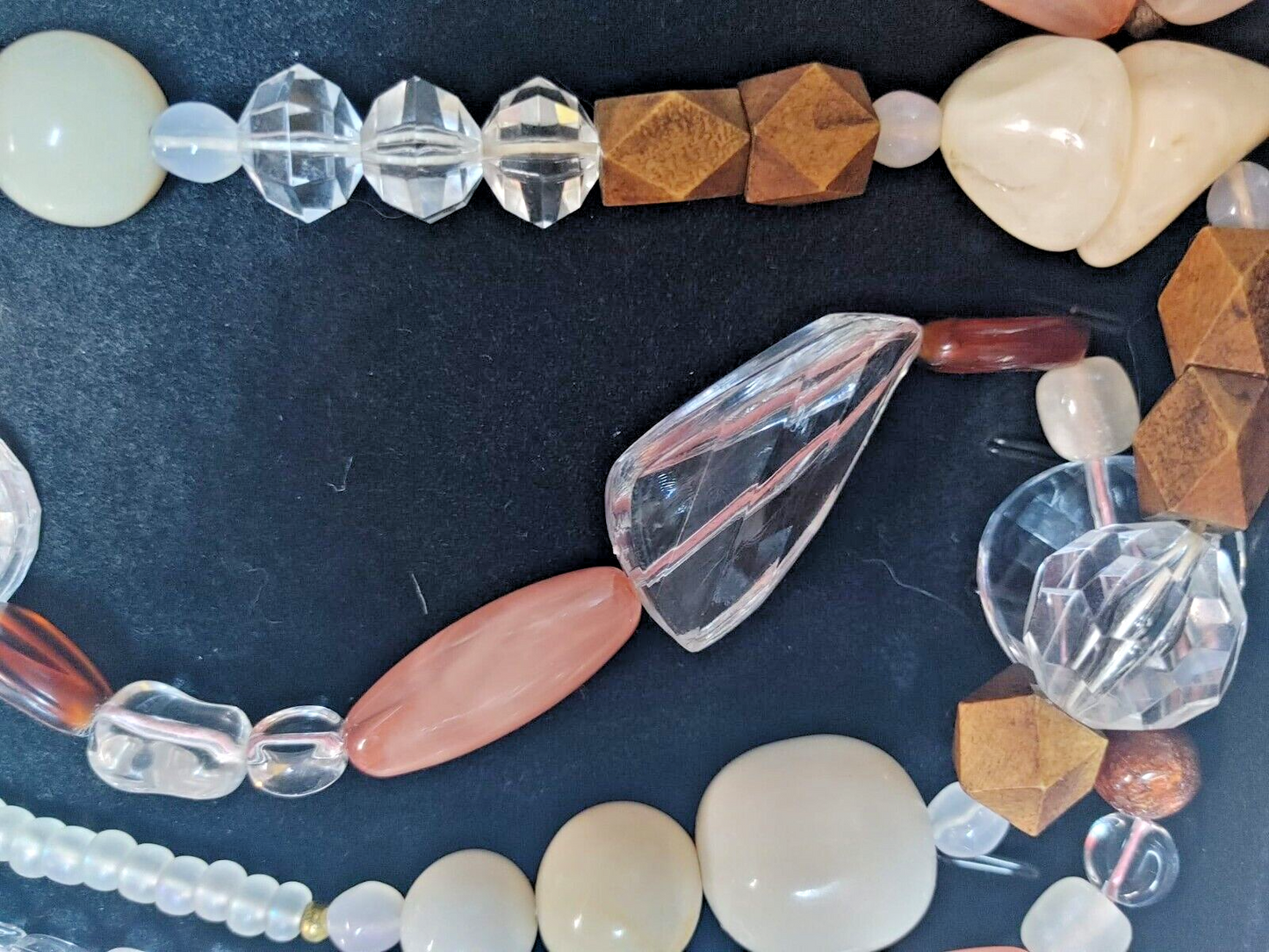 Set of 3 Vintage Faux Stone Lucite Beaded Necklaces Gold Tone Multi Strand