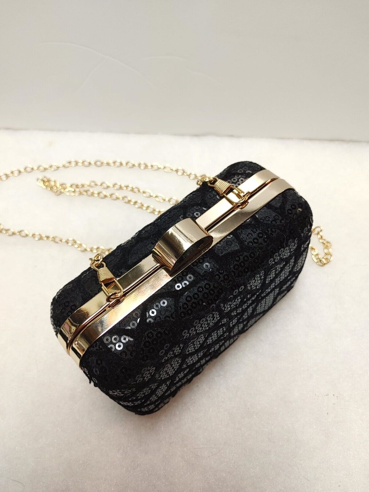Women's Designer Sequin Box Clutch Bag, Small Party Purse, Chain Shoulder Strap