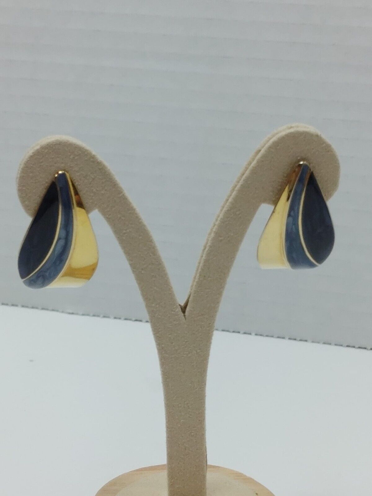 80's 90's Drop Pieces earrings Light Blue Gold Tone Women Jewerly Boho Style VTG