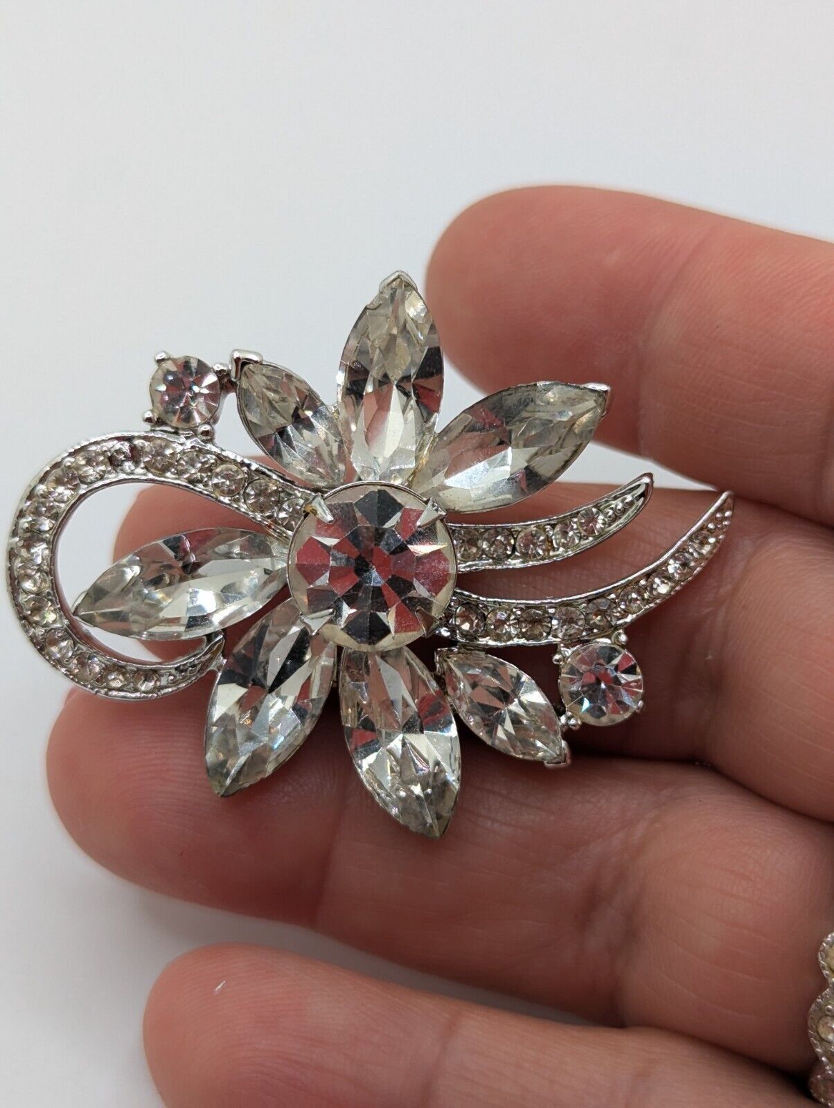 Eisenberg Ice? Rhodium & Colorless Rhinestone Brooch