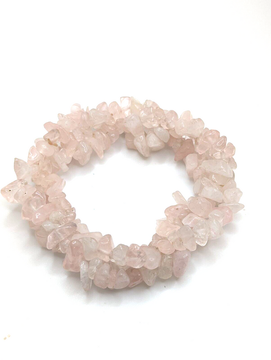 PINK QUARTZ STONES BRACELET Vintage Chips  Elastic Stretch 1 3/8" in Width 7" L