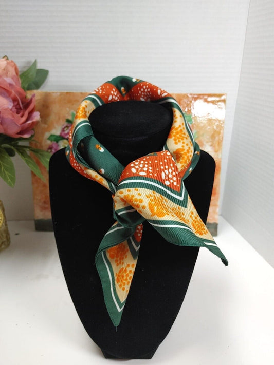 Vintage Head Neck Scarf Dorena Polyester medallon Green orange Made In Italy 20"