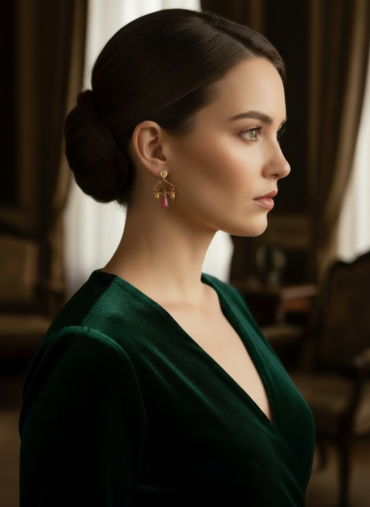 Vintage Victorian Inspired Handmade OX BLOOD RED CORAL Crystal Gold on Silver