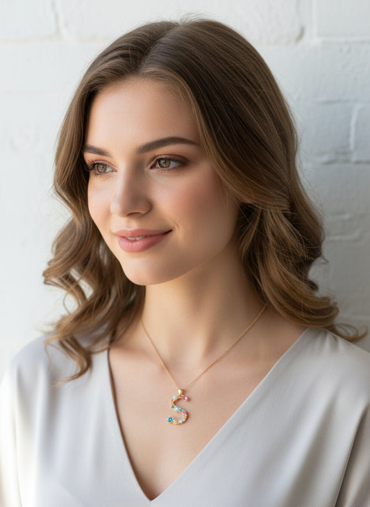 Bella Jack Rainbow Crystal Embellished Alphabet S Letter Necklace Adjustable