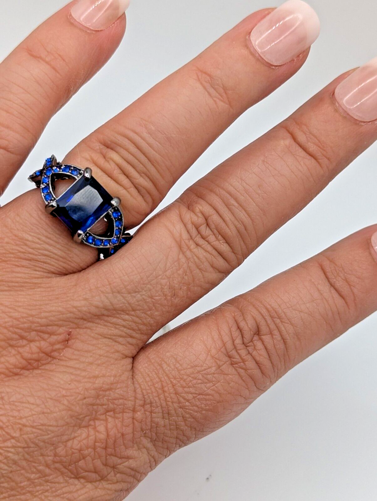 10KT Black Gold Filled Ring Blue Sapphire Simulated Engagement Wedding