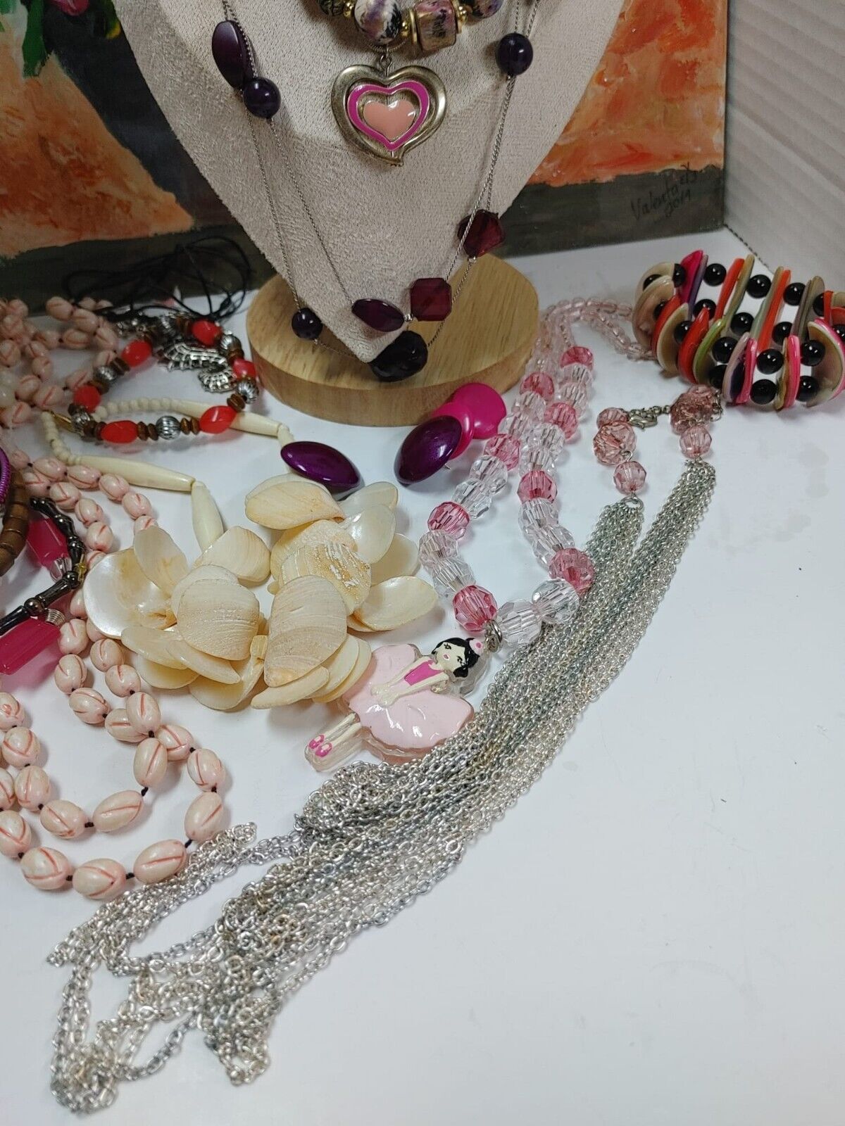 Vintage To Now Mix Jewelry Lot Necklaces Bracelet Earrings Costume Purple Pink