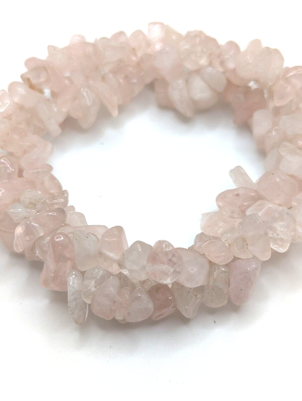 PINK QUARTZ STONES BRACELET Vintage Chips  Elastic Stretch 1 3/8" in Width 7" L