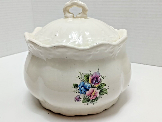Vintage Ratauds Covered Serving Dish 1960's England Vanilla White w/ Roses