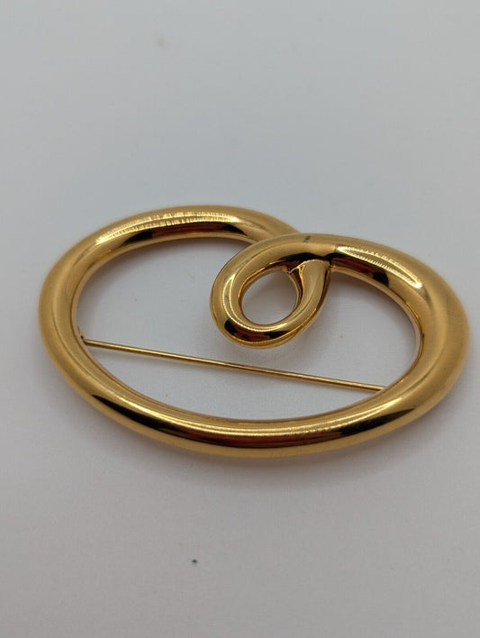 Vintage MONET Signed Pin Brooch Gold Tone Abstract Shape Swirl
