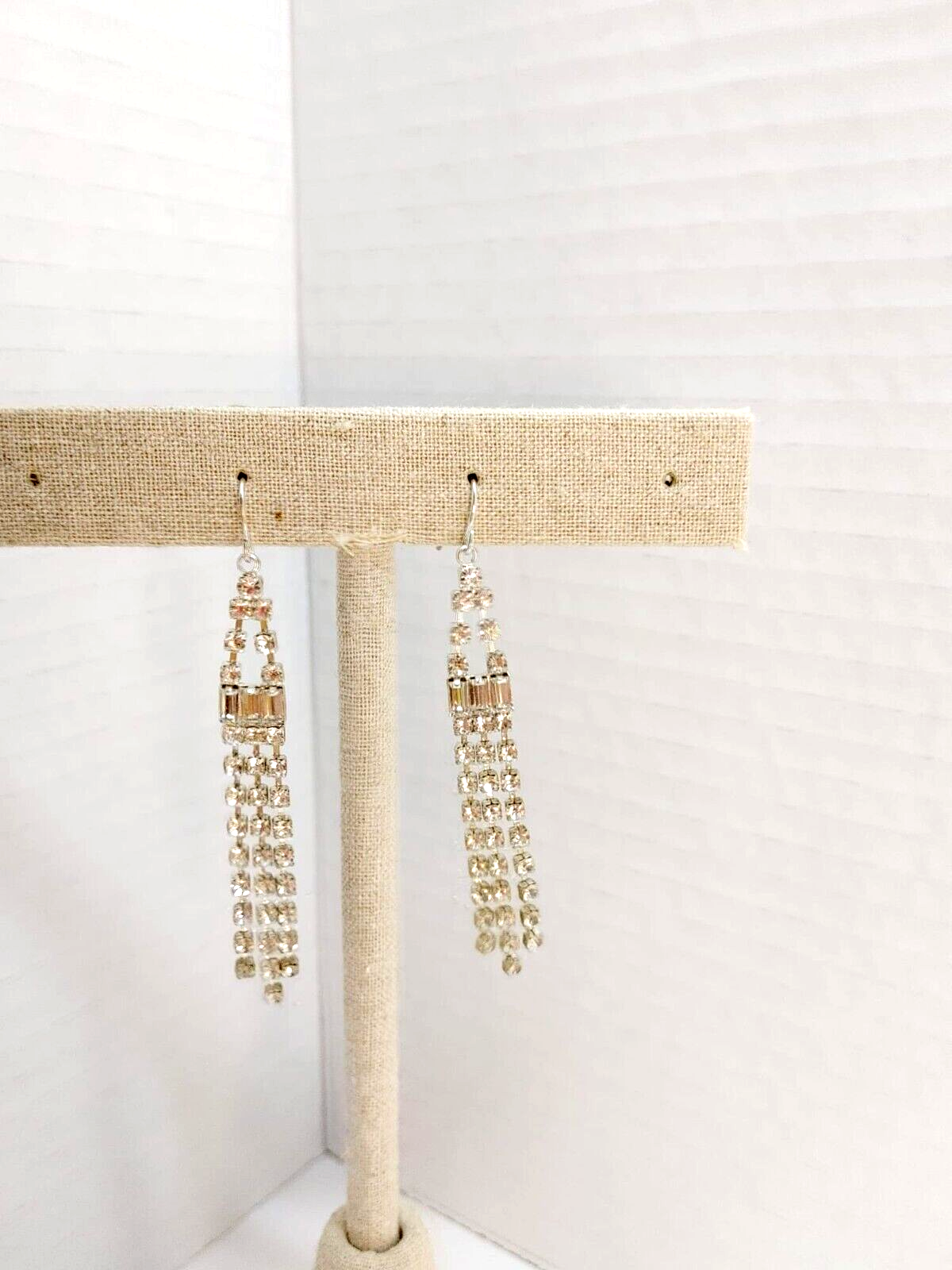 Vintage Estate Art Deco Drop Earrings Rhinestone Dangle Bridal silver Tone
