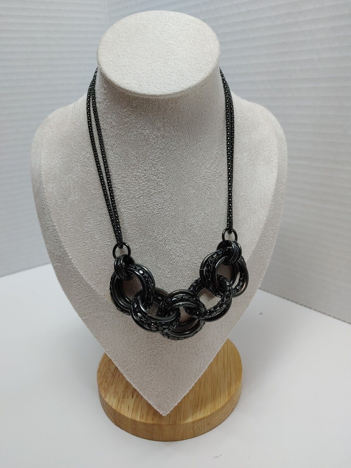 Vintage Jewelry Necklace Earrings Gun Metal Chain Chunky Rings  17" Jewelry Set