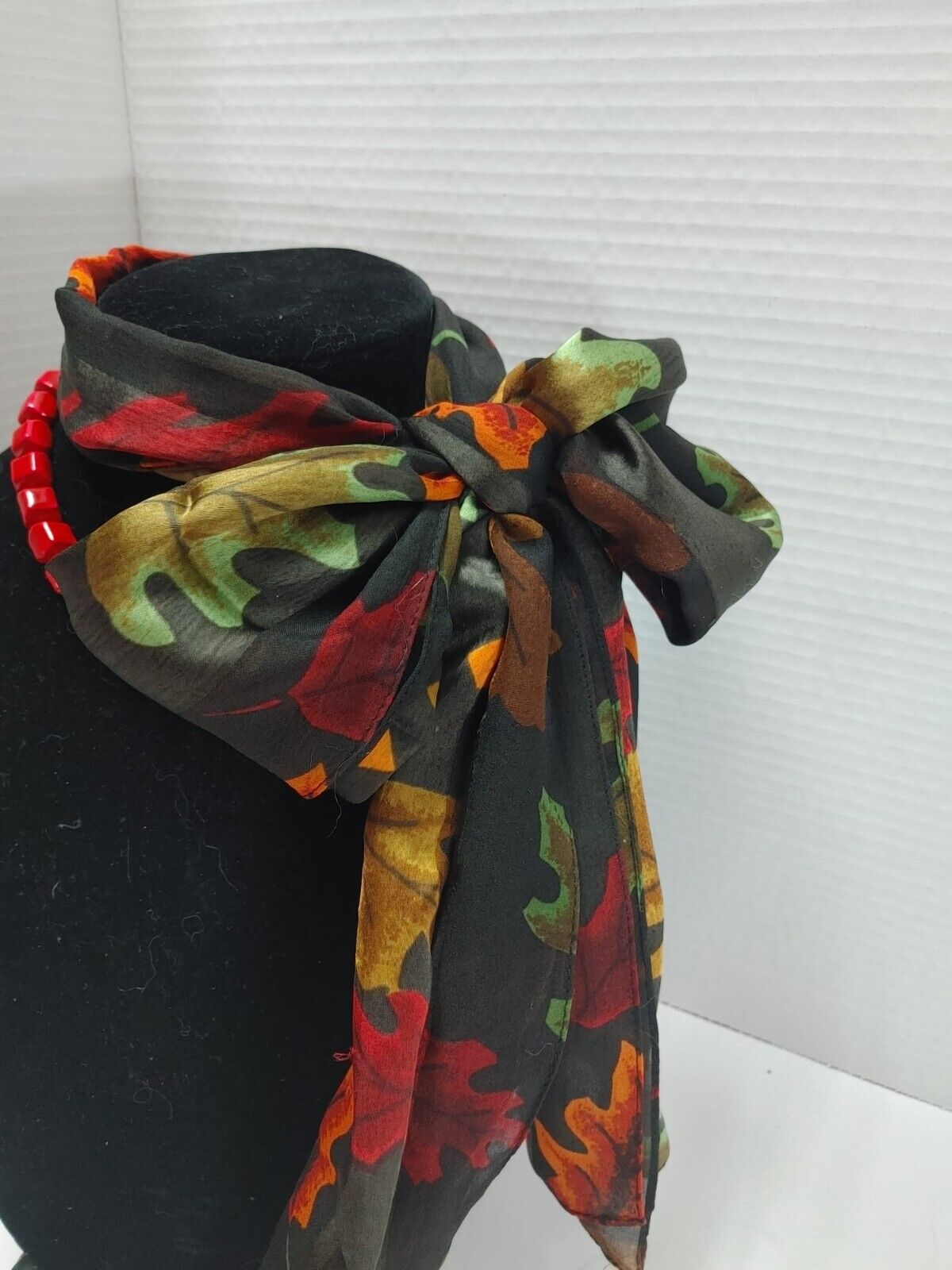 Silk Scarf & matching Red Acrylic Necklace Ladies Gift Set jewelry FALL STYLE