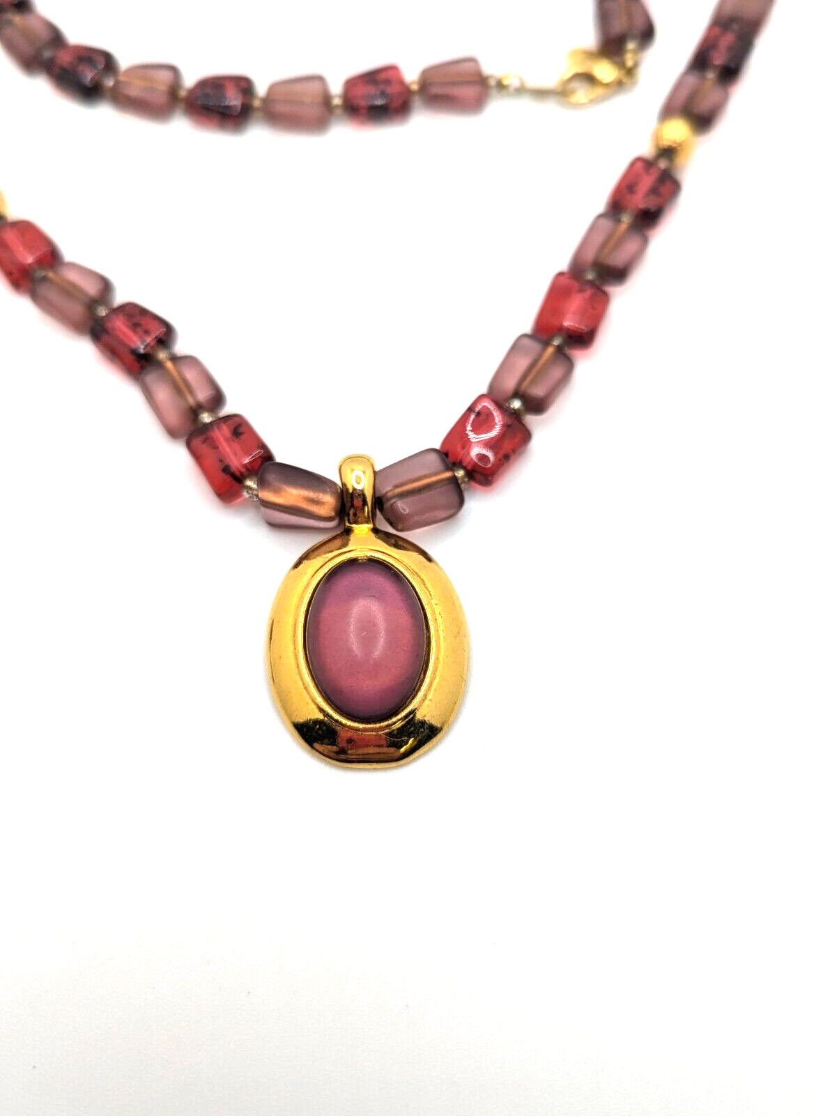 90's Worthington Vtg Necklace Earrige Frosted Cabochon Burgundy Beaded Signed