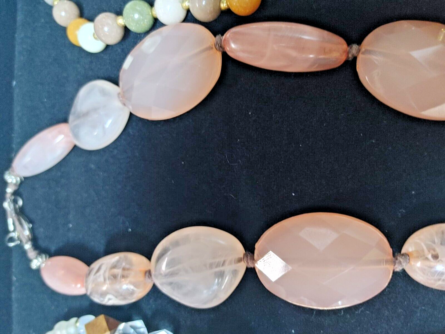 Set of 3 Vintage Faux Stone Lucite Beaded Necklaces Gold Tone Multi Strand