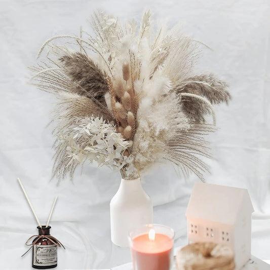 80PCS Pampas Grass Boho Home Decor Bouquet Natural Dried Flowers DYI decor
