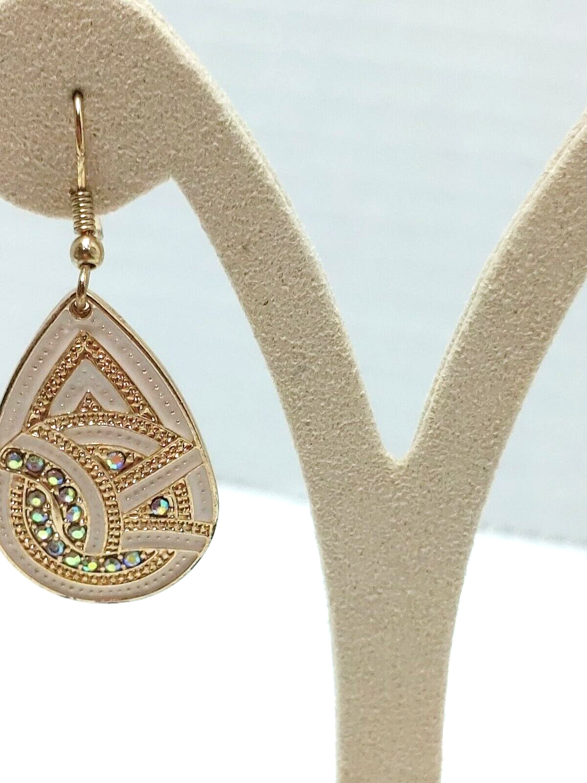 Mikey Rhinestones Gold Tone Paisley Earrings Formal Wear Bohemian Style