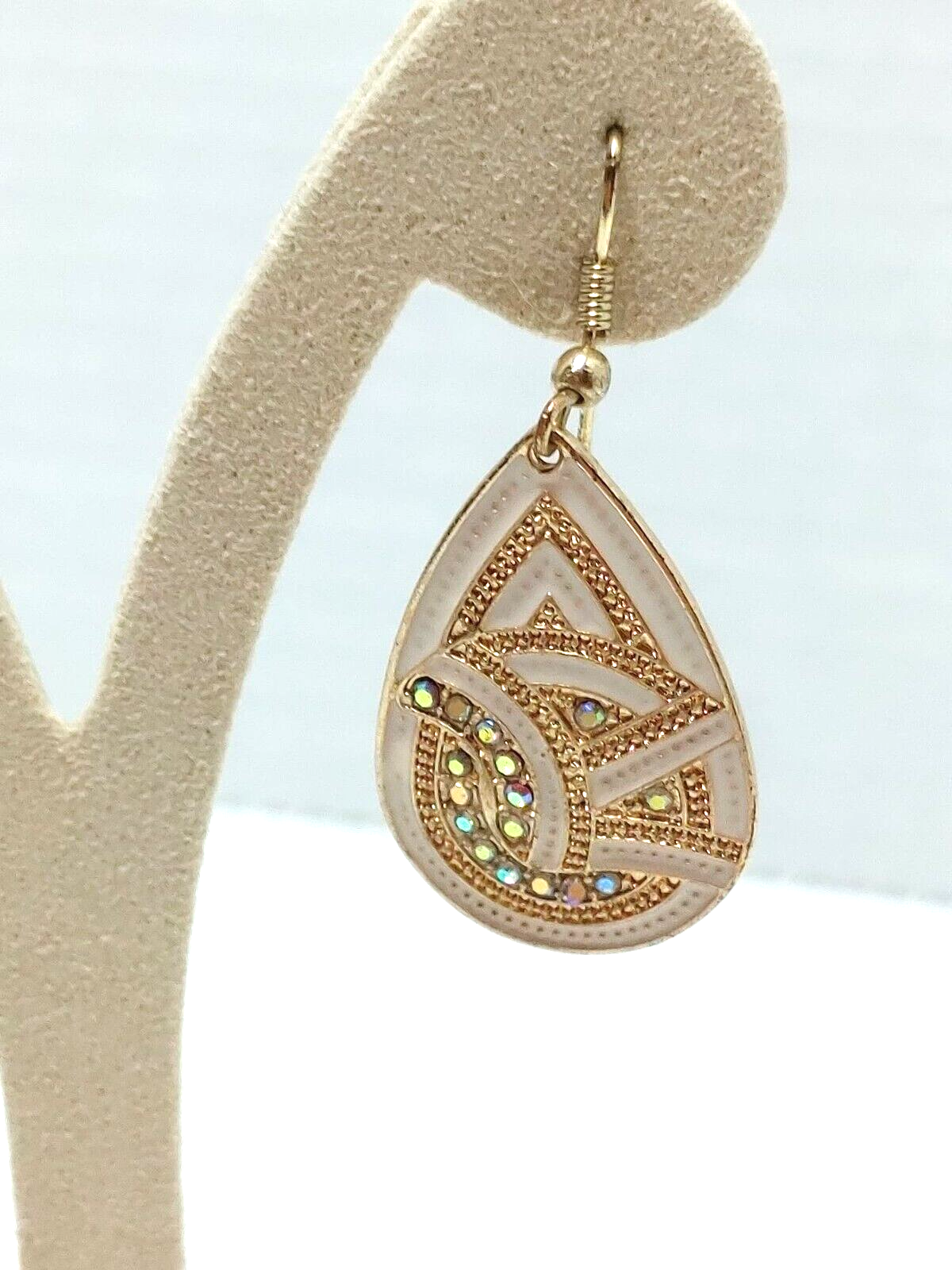 Mikey Rhinestones Gold Tone Paisley Earrings Formal Wear Bohemian Style