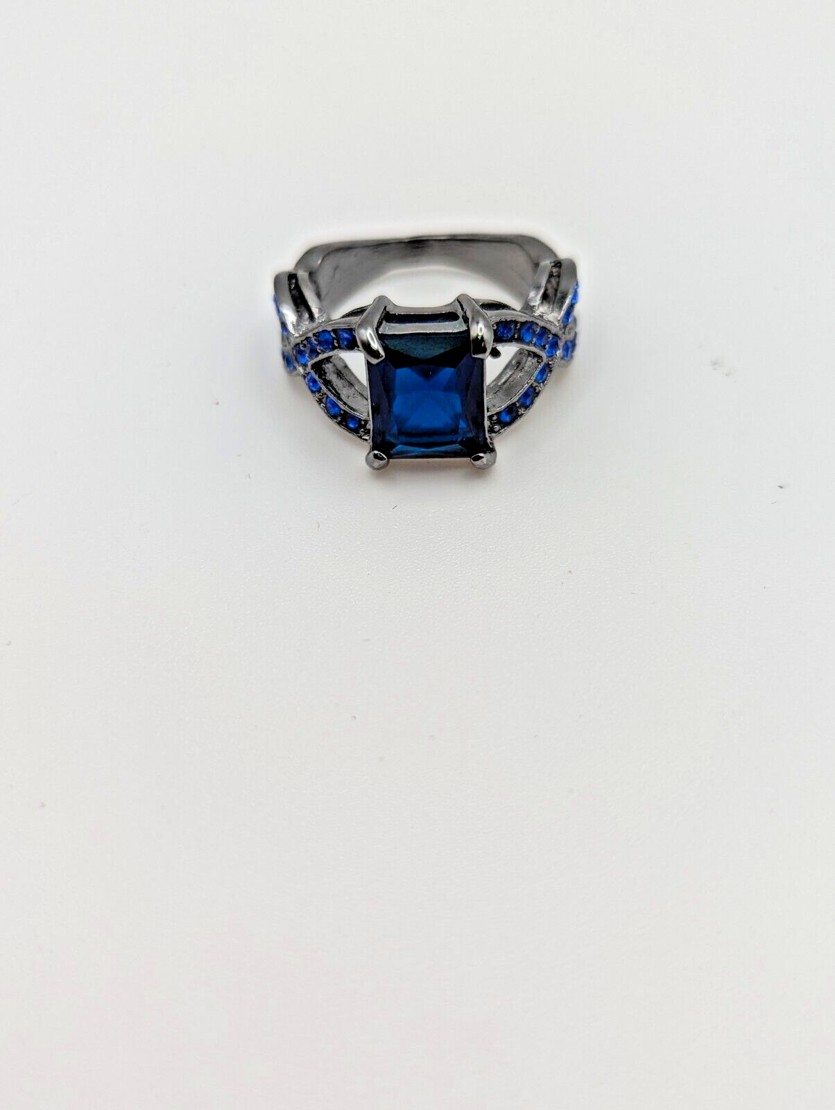 10KT Black Gold Filled Ring Blue Sapphire Simulated Engagement Wedding