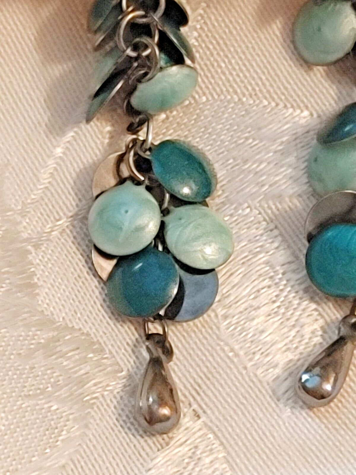 Vintage Pieced Metal Turquoise Tone Disc dangle Earrings Women Jewelry Retro