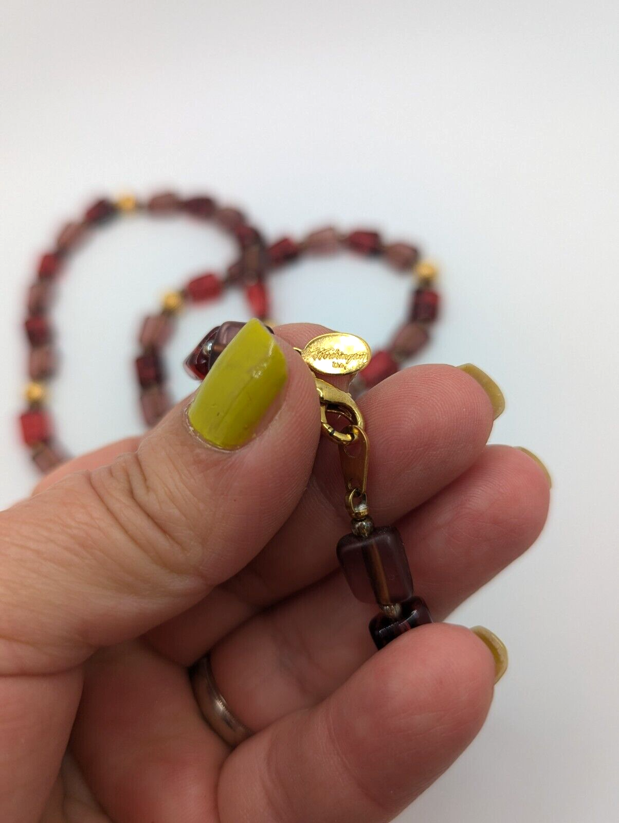 90's Worthington Vtg Necklace Earrige Frosted Cabochon Burgundy Beaded Signed