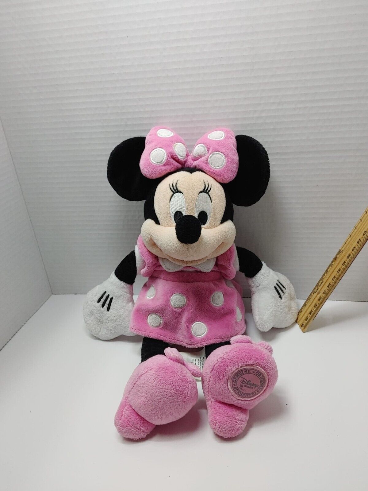 Disney Store Minnie Mouse Genuine Original Pink Polka Dots Dress 15in Plush