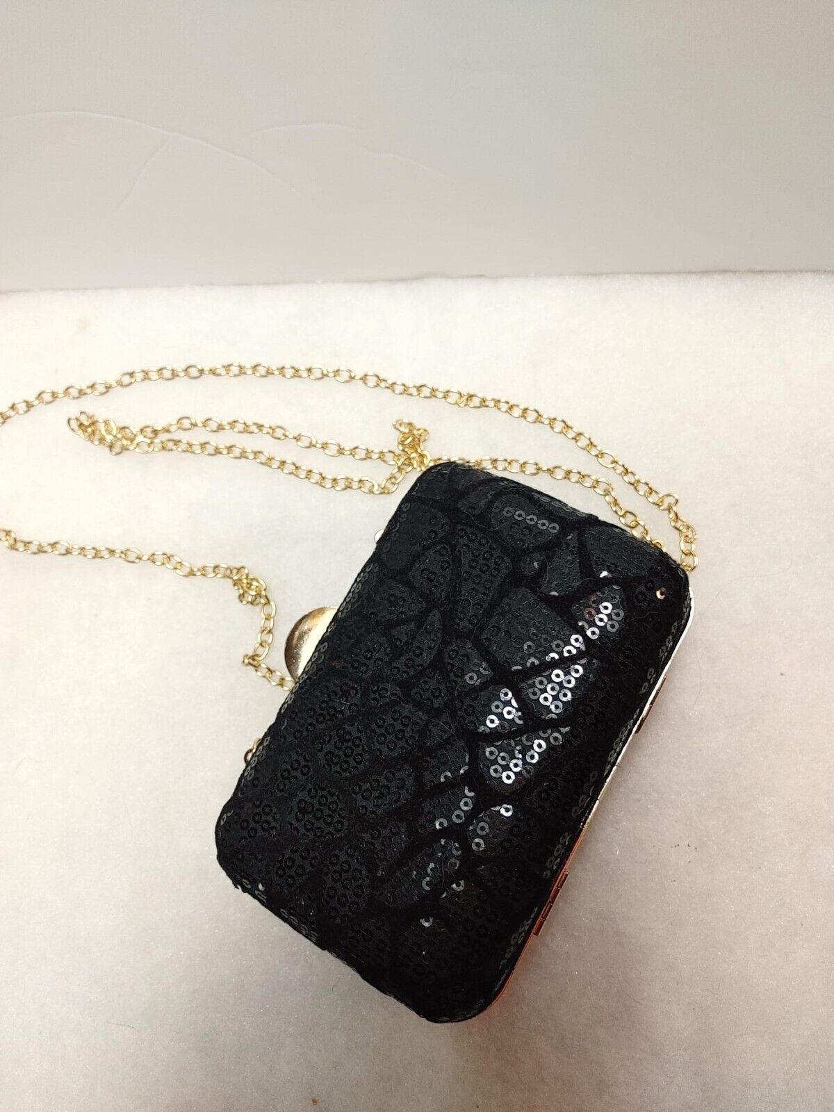 Women's Designer Sequin Box Clutch Bag, Small Party Purse, Chain Shoulder Strap