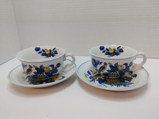 2 Cup Saucers Sets Spode Blue Bird England Yellow S3274 Floral Fruit Copeland
