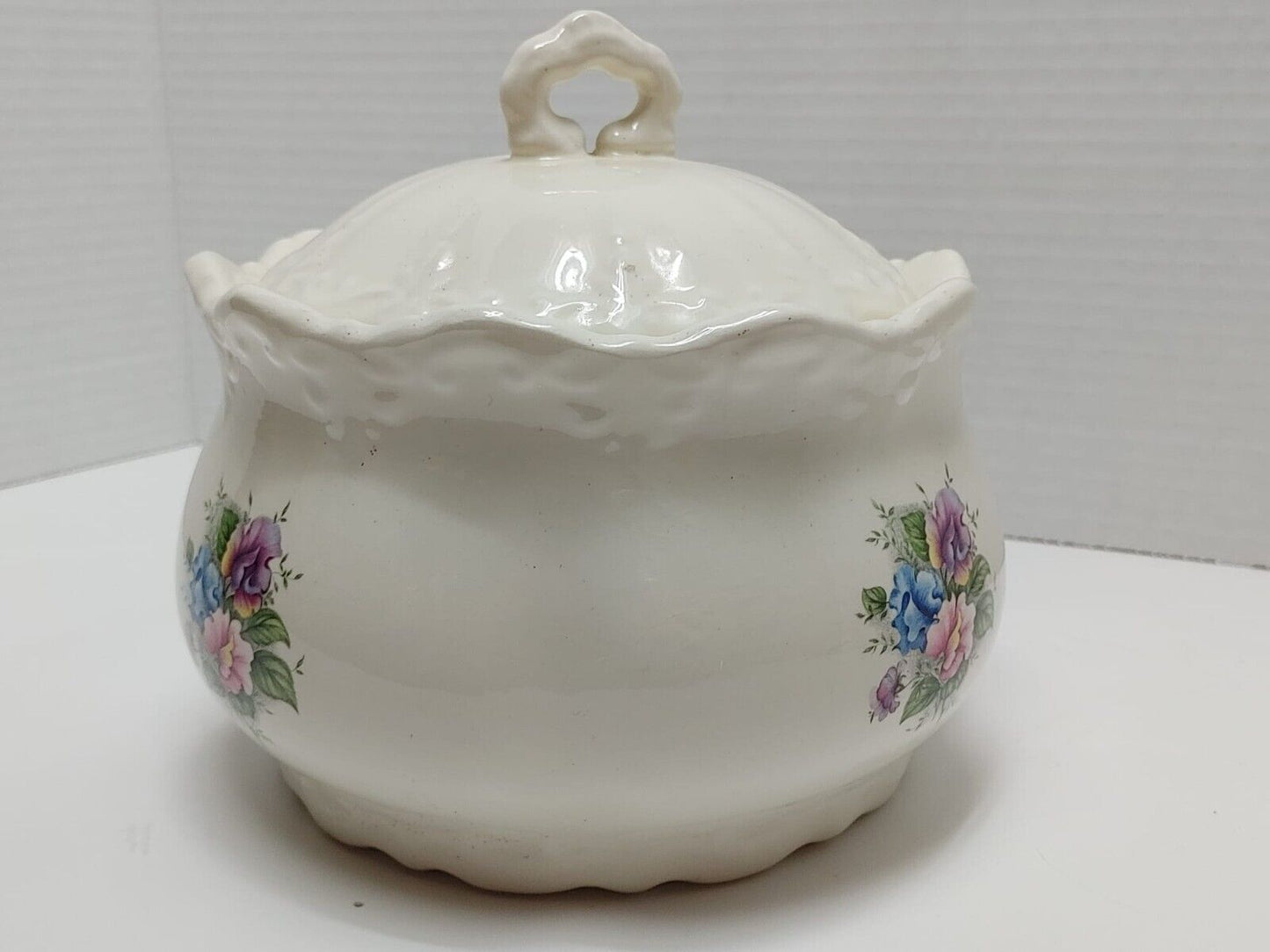 Vintage Ratauds Covered Serving Dish 1960's England Vanilla White w/ Roses