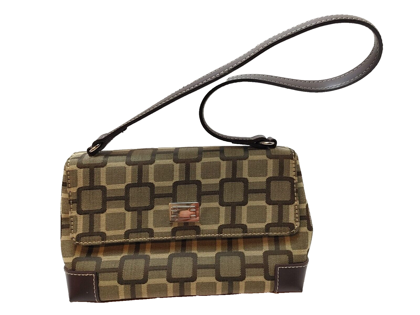 Vintage Nine West Shoulder Bag Geometric Pattern Beige Brown Medium/Small Purse