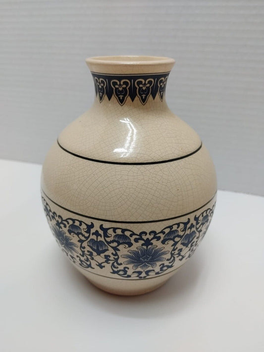 Vintage Vase Floral Cream and Blue Ceramic Design Home Decor Floral Decor Gift